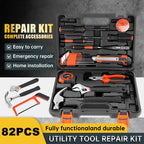 82-Piece Black Tool Kit, Comprehensive and Durable for Home and Auto Repair