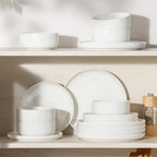 MALACASA Luna series 18-Piece Ceramic Porcelain Dinnerware Set with 6 Pcs Dinner/Dessert Plates,Bowl Tableware Set Service for 6