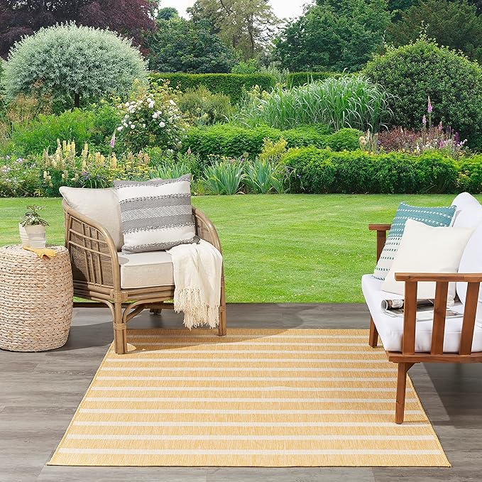Nourison Home Positano Yellow Ivory 9' x 12' Area Rug - Easy Clean, Non Shedding, Bed Room, Living Room, Dining Room, Kitchen (9' x 12')