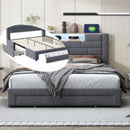 Upholstery bed 140x200cm with air lever storage headboard with storage and charging velvet bed with drawers double bed