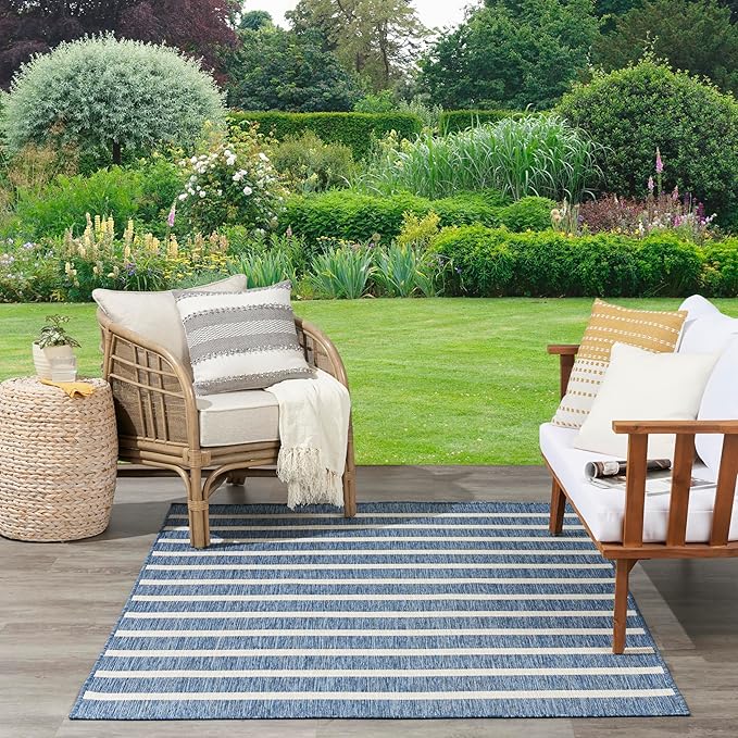 Nourison Home Positano Navy Ivory 9' x 12' Area Rug - Easy Clean, Non Shedding, Bed Room, Living Room, Dining Room, Kitchen (9' x 12')
