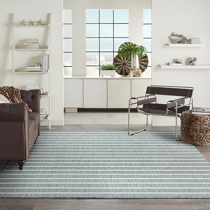 Nourison Home Positano Aqua Ivory 9' x 12' Area Rug - Easy Clean, Non Shedding, Bed Room, Living Room, Dining Room, Kitchen (9' x 12')