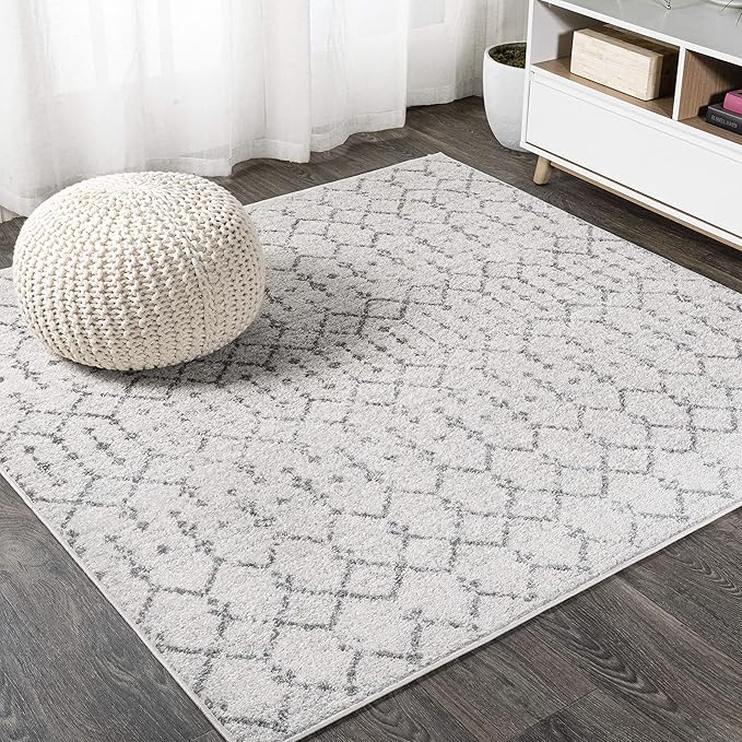 JONATHAN Y Boho Vintage Diamond Cream/Gray Square Area Rug 3X3 ft, Moroccan Hype for Living Room, Bedroom, Kitchen, Office, Easy-Cleaning, High Traffic, Pet-Friendly, Non-Shedding (MOH101B-3SQ)