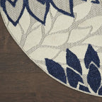 Nourison Home Aloha Ivory Navy 7'10" x Round Area Rug - Easy Clean, Non Shedding, Bed Room, Living Room, Dining Room, Kitchen (8' x Round)
