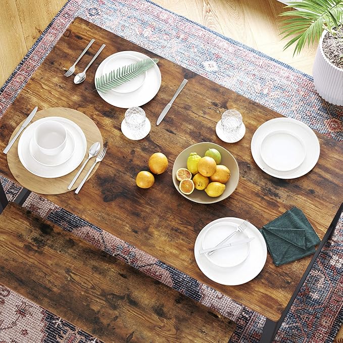 VASAGLE ALINRU Dining Table for 4 People, Kitchen Table, 47.2 x 29.5 x 29.5 Inches, Heavy Duty Metal Frame, Industrial Style, for Living Room, Dining Room, Rustic Brown and Black UKDT75X
