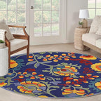 Nourison Home Aloha Navy Multicolor 5'3" x Round Area Rug - Easy Clean, Non Shedding, Bed Room, Living Room, Dining Room, Kitchen (5' x Round)