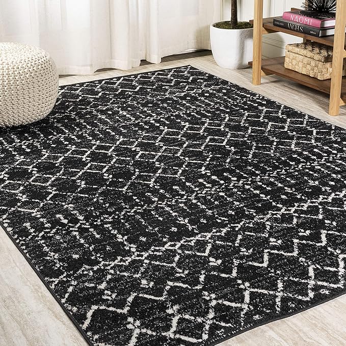 JONATHAN Y Boho Vintage Diamond Black/Ivory Indoor Area Rug 12X18 ft, Moroccan Hype for Living Room, Bedroom, Kitchen, Office, Easy-Cleaning, High Traffic, Pet-Friendly, Non-Shedding (MOH101D-18)