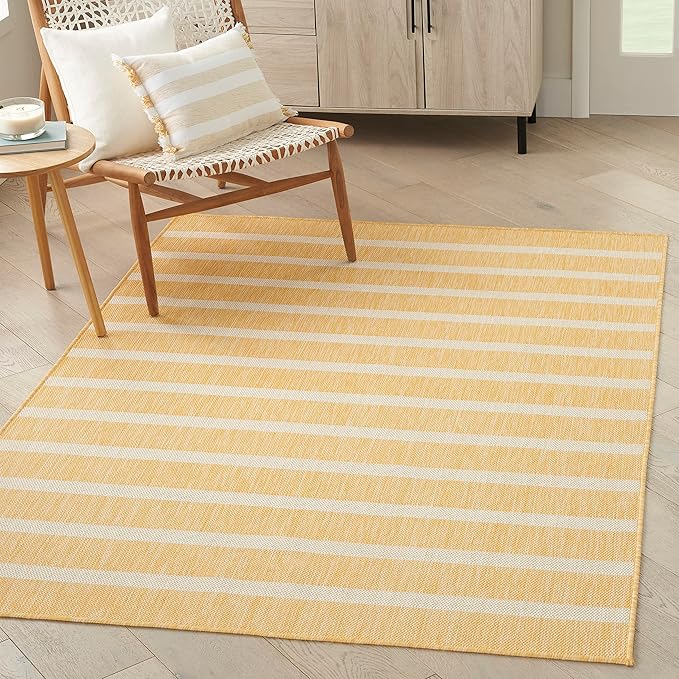Nourison Home Positano Yellow Ivory 6' x 9' Area Rug - Easy Clean, Non Shedding, Bed Room, Living Room, Dining Room, Kitchen (6' x 9')