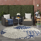 Nourison Home Aloha Ivory Navy 7'10" x Round Area Rug - Easy Clean, Non Shedding, Bed Room, Living Room, Dining Room, Kitchen (8' x Round)