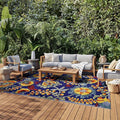 Nourison Home Aloha Navy Multicolor 9' x 12' Area Rug - Easy Clean, Non Shedding, Bed Room, Living Room, Dining Room, Kitchen (9' x 12')