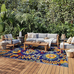 Nourison Home Aloha Navy Multicolor 9' x 12' Area Rug - Easy Clean, Non Shedding, Bed Room, Living Room, Dining Room, Kitchen (9' x 12')