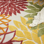 Nourison Home Aloha Indoor/Outdoor Red Multi Colored 4' x Round Area Rug, Tropical, Botanical, Easy Cleaning, Non Shedding, Bed Room, Living Room, Dining Room, Deck, Backyard, Patio (4 Round)