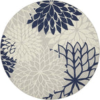 Nourison Home Aloha Ivory Navy 7'10" x Round Area Rug - Easy Clean, Non Shedding, Bed Room, Living Room, Dining Room, Kitchen (8' x Round)