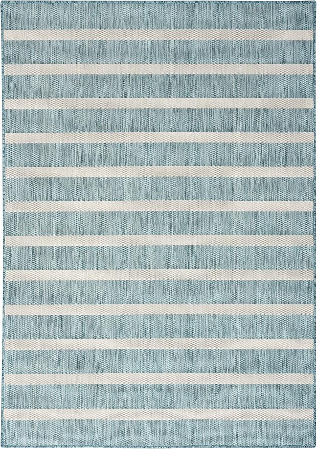 Nourison Home Positano Aqua Ivory 5' x 7' Area Rug - Easy Clean, Non Shedding, Bed Room, Living Room, Dining Room, Kitchen (5' x 7')