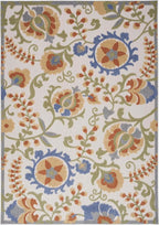 Nourison Home Aloha Ivory Blue 5'3" x 7'5" Area Rug - Easy Clean, Non Shedding, Bed Room, Living Room, Dining Room, Kitchen (5' x 8')