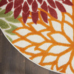 Nourison Home Aloha Indoor/Outdoor Red Multi Colored 5'3" x Round Area Rug, Tropical, Botanical, Easy Cleaning, Non Shedding, Bed Room, Living Room, Dining Room, Deck, Backyard, Patio (5 Round)
