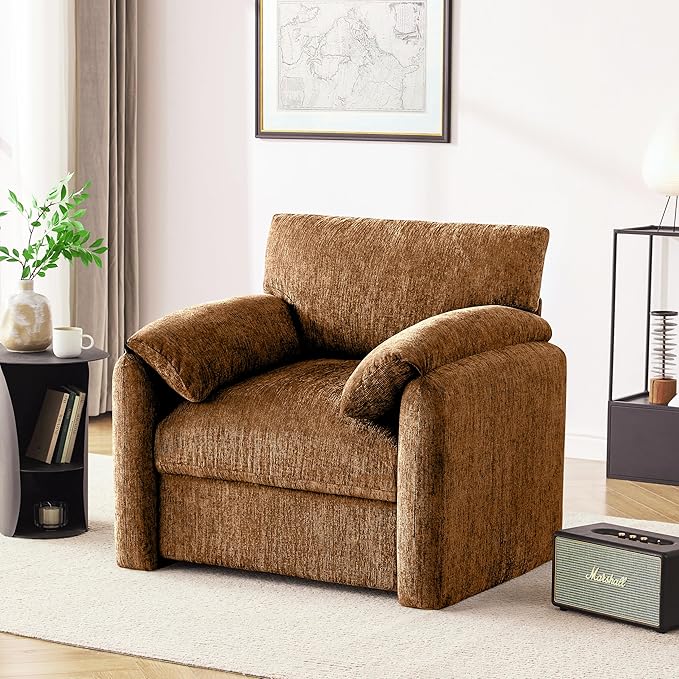 Chenille Oversized Armchair, 38.6'" Wide Accent Chairs for Living Room & Bedroom Modern Lounge Chair, Upholstered Mid-Century Reading Chair (Rustic Bronzing Cloth, 2 Pack)