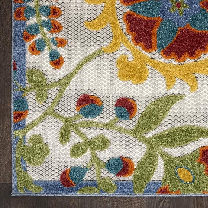 Nourison Home Aloha Ivory Multicolor 2'3" x 10' Area Rug - Easy Clean, Non Shedding, Bed Room, Living Room, Dining Room, Kitchen (10' Runner)