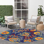 Nourison Home Aloha Navy Multicolor 5'3" x Round Area Rug - Easy Clean, Non Shedding, Bed Room, Living Room, Dining Room, Kitchen (5' x Round)