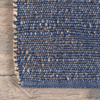 nuLOOM 4x6 Elfriede Jute & Cotton Hand Woven Area Rug, Blue, Solid Rustic Farmhouse Style, Weaved Design, Natural Fiber, For Bedroom, Living Room, Dining Room, Hallway, Office, Entryway