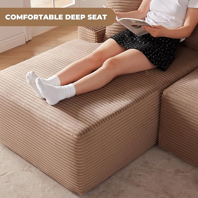 Cloud Sectional Couch, Boneless Sofa for Living Room, Modular Sectional Sofa with Deep Seat, Fluffy Comfy Couch with L-Shaped Chaise, No Assembly Required, Camel