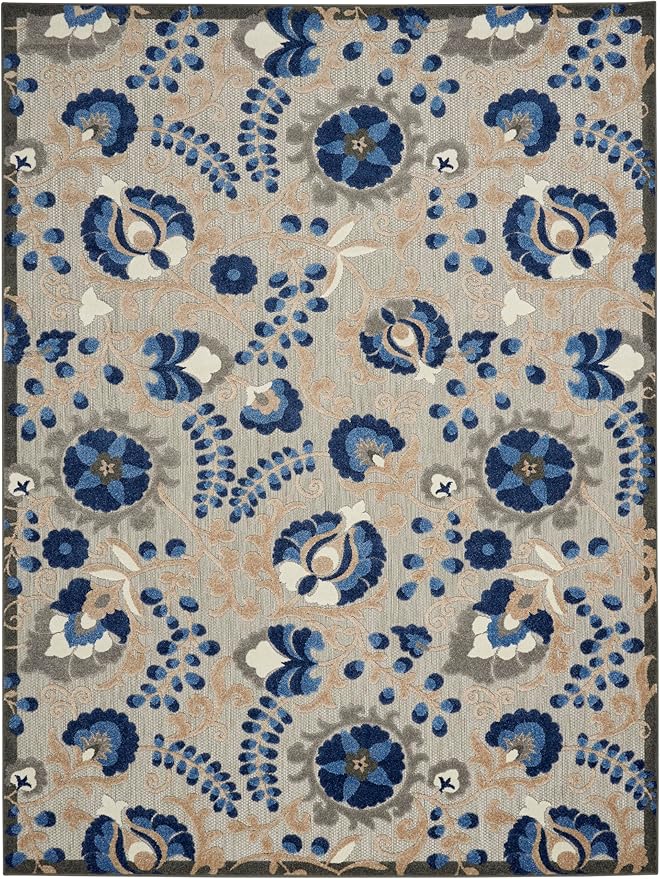 Nourison Home Aloha Natural Blue 7' x 10' Area Rug - Easy Clean, Non Shedding, Bed Room, Living Room, Dining Room, Kitchen (7' x 10')