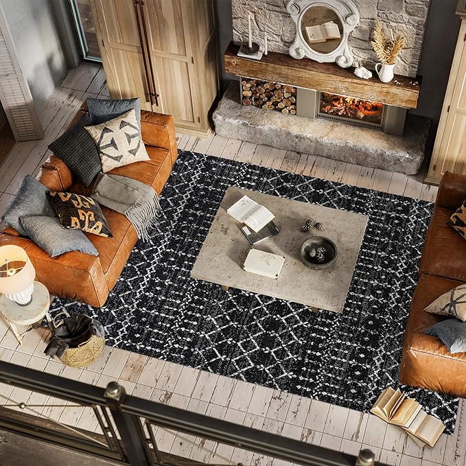 JONATHAN Y Boho Vintage Diamond Black/Ivory Indoor Area Rug 12X18 ft, Moroccan Hype for Living Room, Bedroom, Kitchen, Office, Easy-Cleaning, High Traffic, Pet-Friendly, Non-Shedding (MOH101D-18)