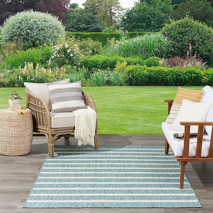 Nourison Home Positano Aqua Ivory 9' x 12' Area Rug - Easy Clean, Non Shedding, Bed Room, Living Room, Dining Room, Kitchen (9' x 12')