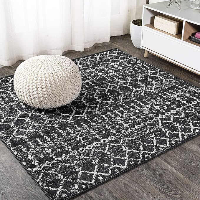 JONATHAN Y Boho Vintage Diamond Black/Ivory Square Area Rug 3X3 ft, Moroccan Hype for Living Room, Bedroom, Kitchen, Office, Easy-Cleaning, High Traffic, Pet-Friendly, Non-Shedding (MOH101D-3SQ)