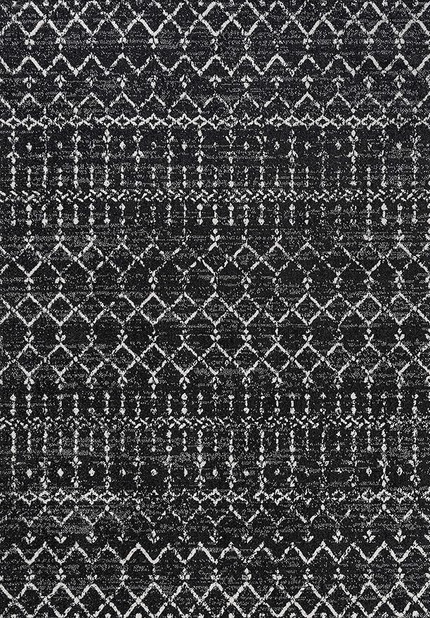 JONATHAN Y Boho Vintage Diamond Black/Ivory Indoor Area Rug 5X8 ft, Moroccan Hype for Living Room, Bedroom, Kitchen, Office, Easy-Cleaning, High Traffic, Pet-Friendly, Non-Shedding (MOH101D-5)