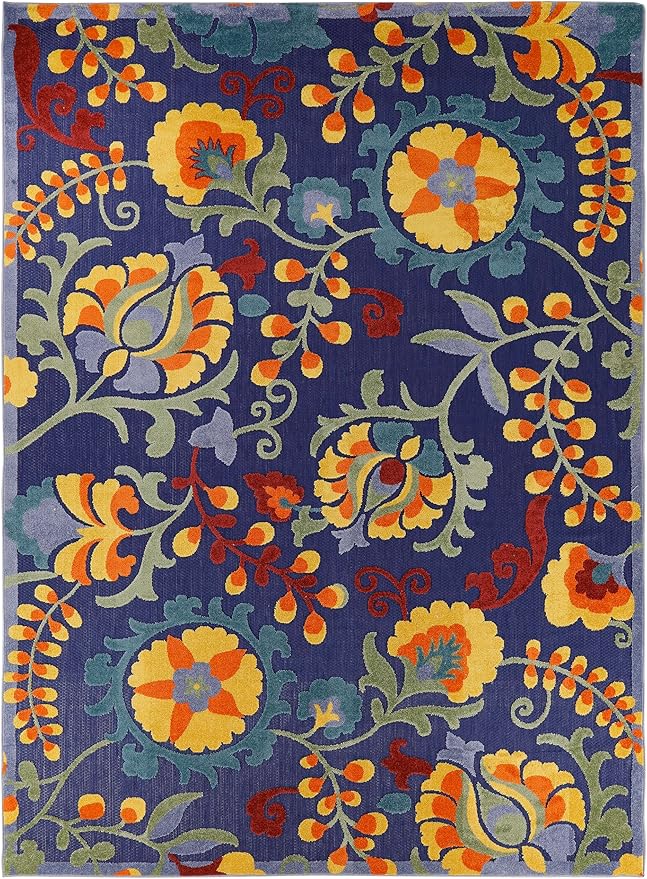 Nourison Home Aloha Navy Multicolor 9' x 12' Area Rug - Easy Clean, Non Shedding, Bed Room, Living Room, Dining Room, Kitchen (9' x 12')