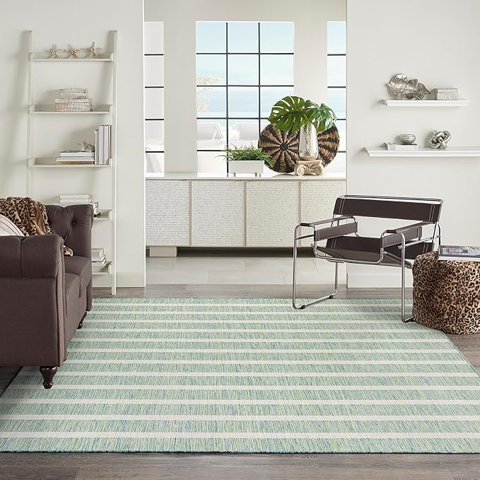 Nourison Home Positano Indoor/Outdoor Blue Green Ivory 8' x 10' Area Rug, Easy Cleaning, Non Shedding, Bed Room, Living Room, Dining Room, Backyard, Deck, Patio (8x10)