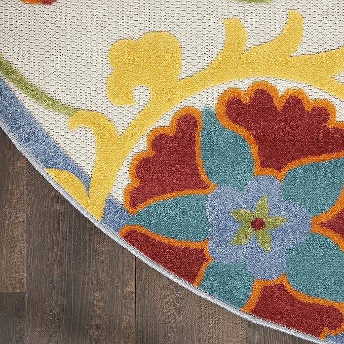 Nourison Home Aloha Ivory Multicolor 7'10" x Round Area Rug - Easy Clean, Non Shedding, Bed Room, Living Room, Dining Room, Kitchen (8' x Round)