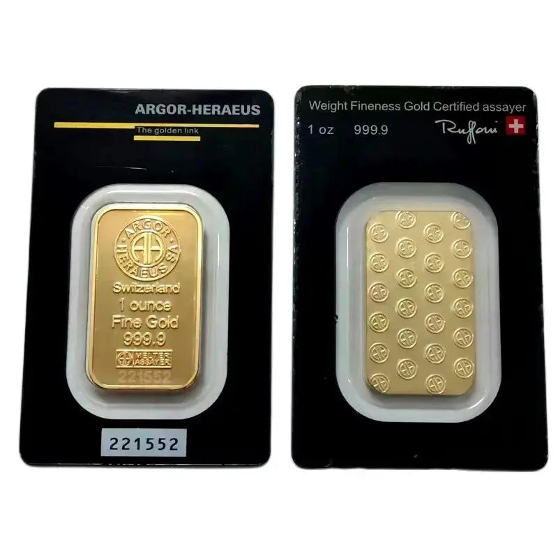 New 24K Gold Plated Swiss 1 OZ  Argor-Heraeus Gold Bar Replica Gold Bullion Gold Coin Gifts Coin Bullion Collection