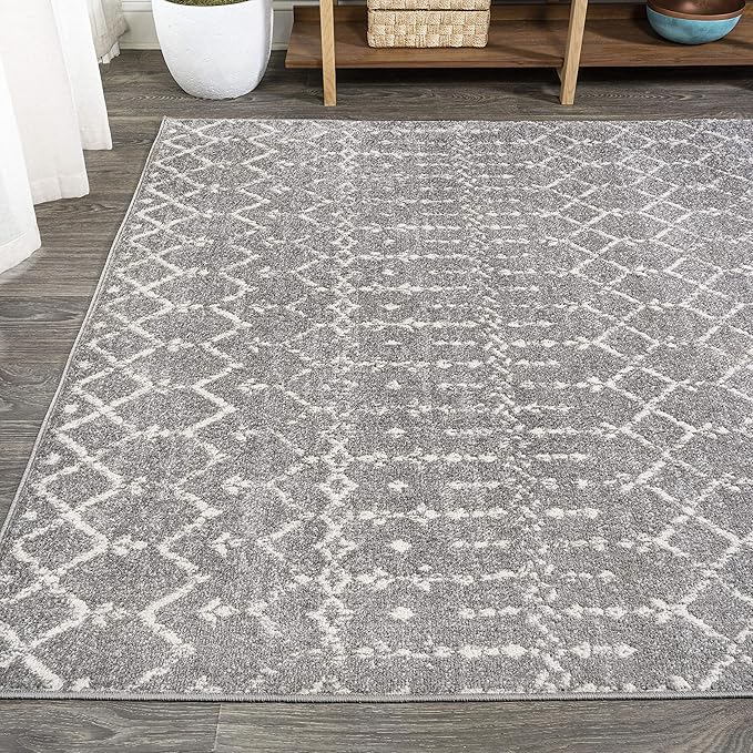 JONATHAN Y Boho Vintage Diamond Gray/Ivory Indoor Area Rug 3X5 ft, Moroccan Hype for Living Room, Bedroom, Kitchen, Office, Easy-Cleaning, High Traffic, Pet-Friendly, Non-Shedding (MOH101C-3)