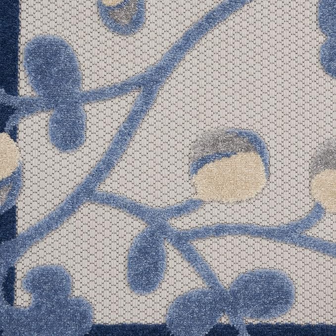 Nourison Home Aloha Blue Grey 7'10" x Round Area Rug - Easy Clean, Non Shedding, Bed Room, Living Room, Dining Room, Kitchen (8' x Round)