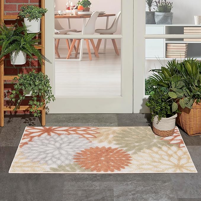 Nourison Home Washables 32x48 Outdoor Polypropylene Fabric Rug in Ivory/Multi-Color