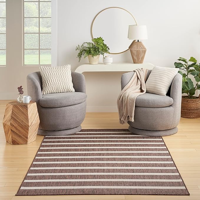Nourison Home Positano Indoor/Outdoor Natural Ivory 7' x 10' Area Rug, Easy Cleaning, Non Shedding, Bed Room, Living Room, Dining Room, Deck, Backyard, Patio (7x10)