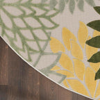 Nourison Home Aloha Indoor/Outdoor Green Multicolor 7'10" x Round Area Rug, Easy-Cleaning, Non Shedding, Bed Room, Living Room, Dining Room, Backyard, Patio, Deck (8 Round)