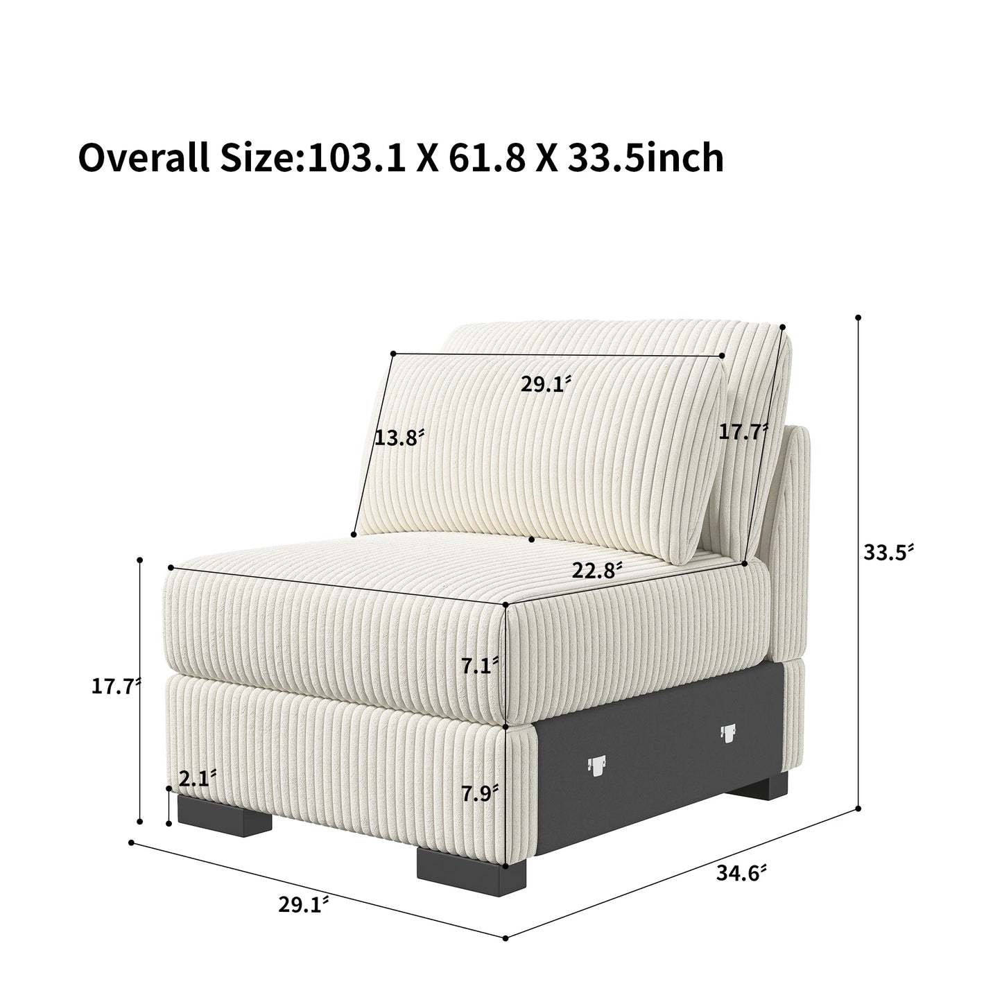 Anajqaqia Modular Sofa Sofa with Cushions, Corner Sofa with Wide Armrests, U-shaped Cord Fabric Sofa