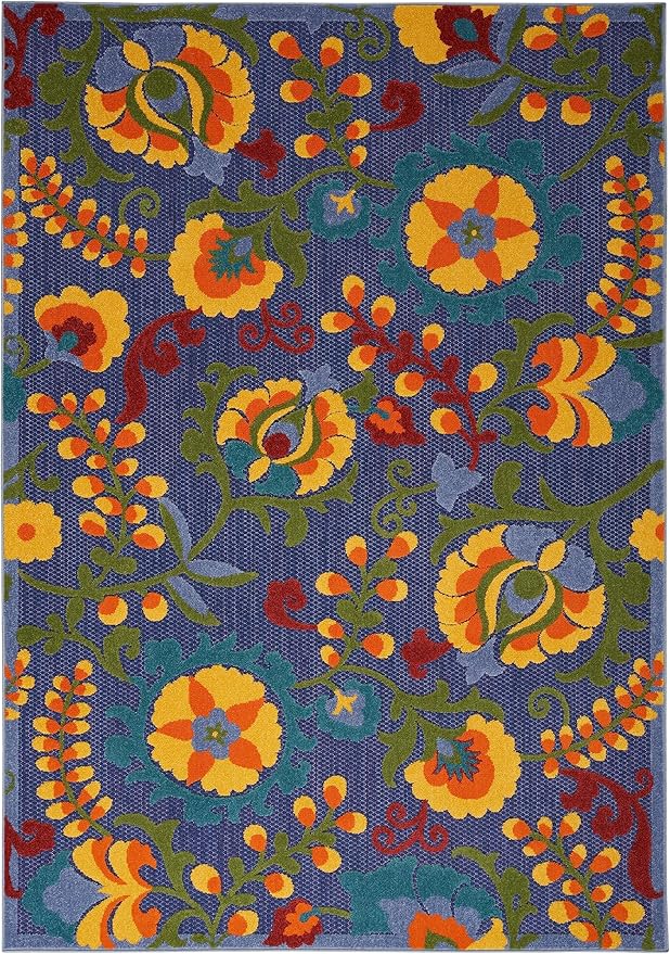 Nourison Home Aloha Navy Multicolor 5'3" x 7'5" Area Rug - Easy Clean, Non Shedding, Bed Room, Living Room, Dining Room, Kitchen (5' x 8')