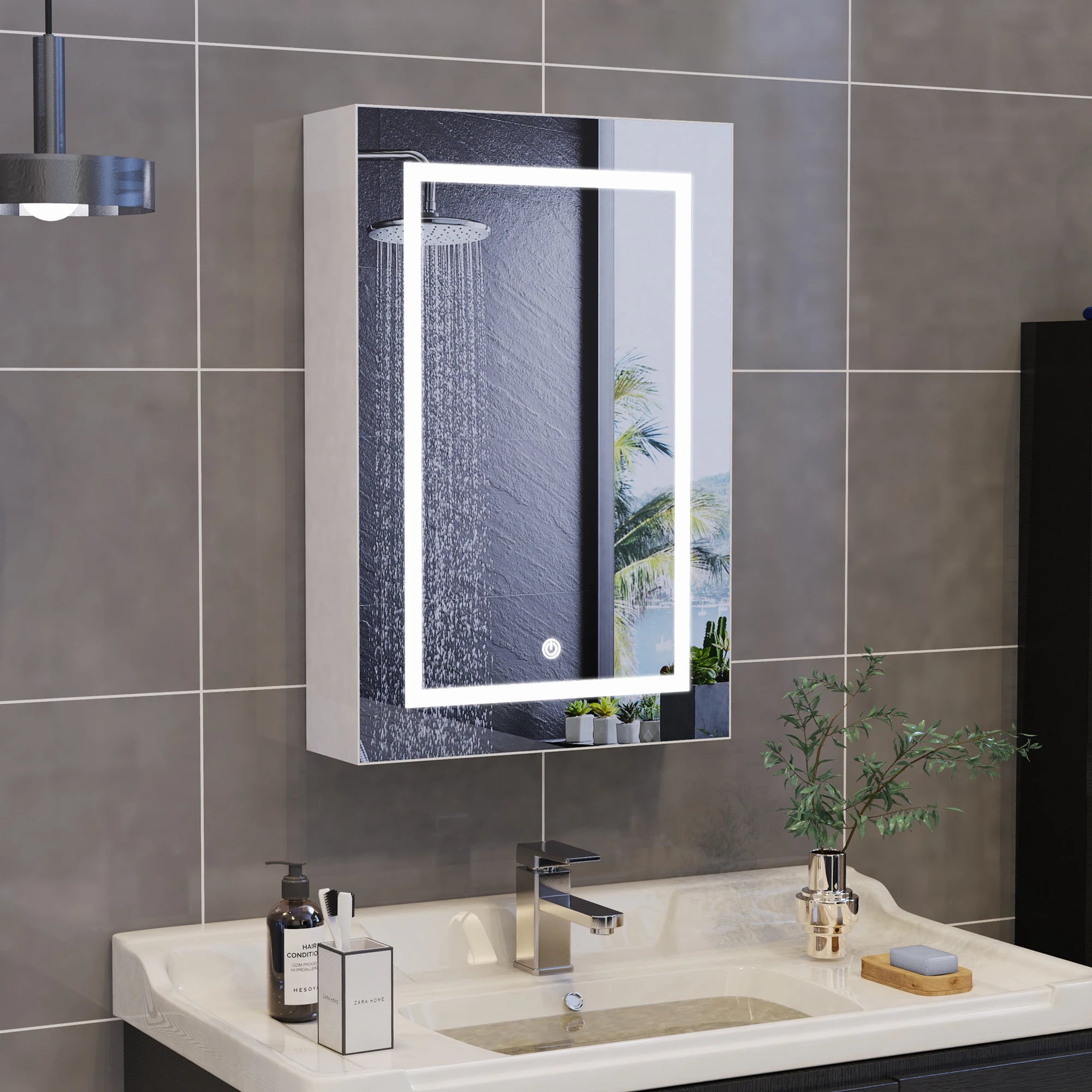 Rosahqnda anti-fog bathroom mirror cabinet with LED lighting, height adjustable shelves, 3 color temperature dimmable