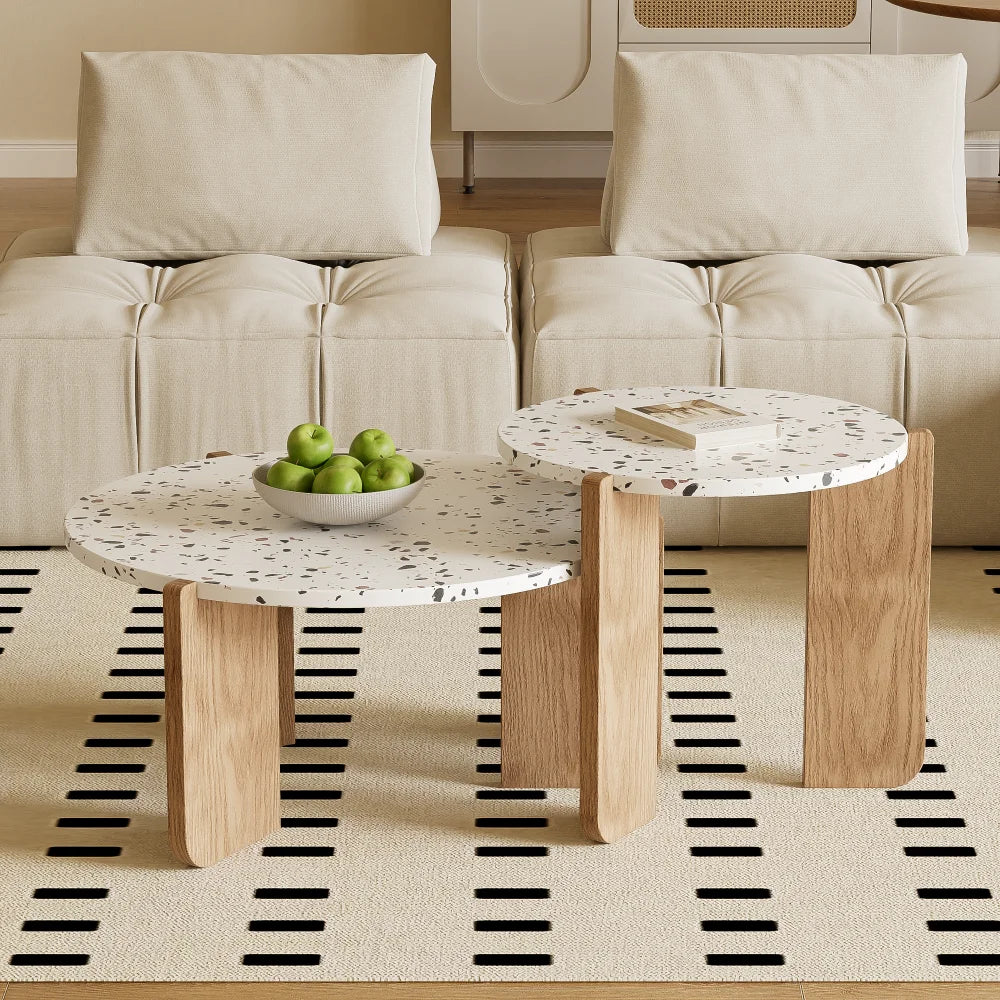 Coffee table set of 2 bedroom set table side table balcony set set living room living room table and balcony modern composite coffee table White + wood color