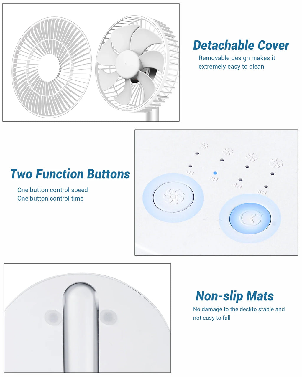 USB Foldable Fan with 4 Speeds ＆ Timing,Battery Operated Mini Fan for
