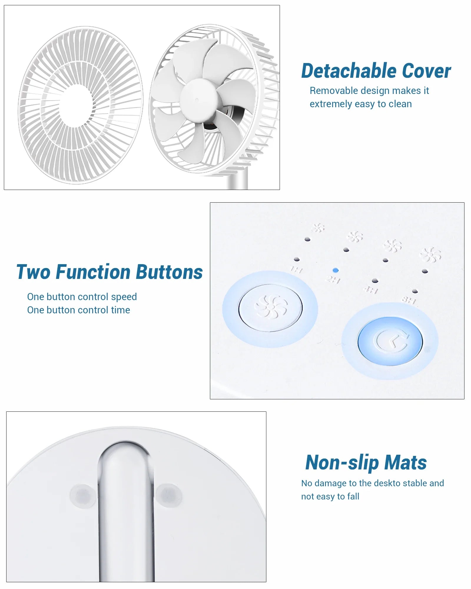 USB Foldable Fan with 4 Speeds ＆ Timing,Battery Operated Mini Fan for