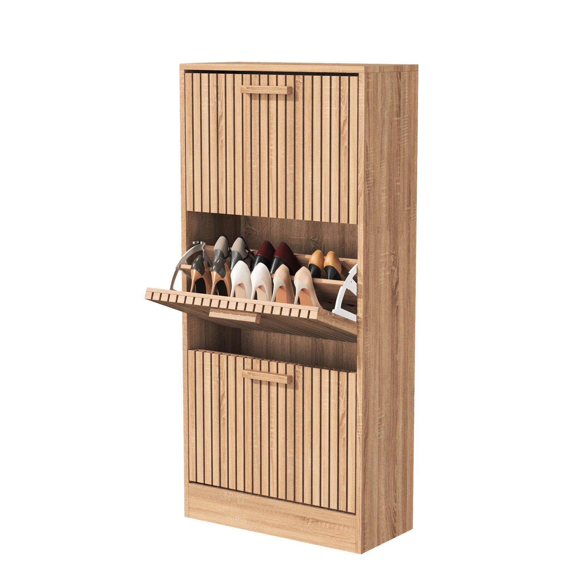 Side Table wood color solid wood table shoe cabinet with hinged lid dust proof storage cabinet