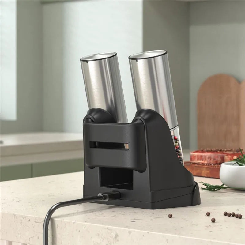 Electric Salt and Pepper Grinder Set USB Rechargeable Eletric Pepper Mill Shakers Automatic Spice Steel Machine Kitchen Tool