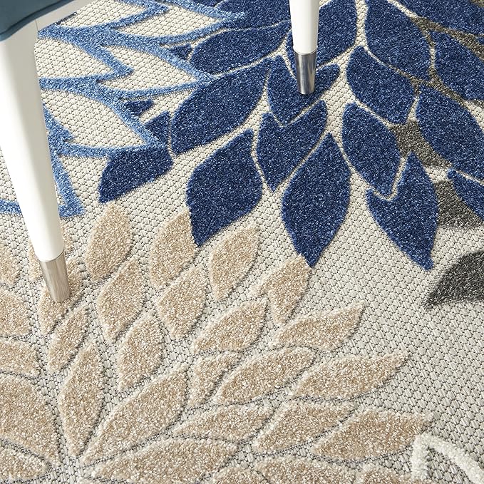Nourison Home Aloha Indoor/Outdoor Blue/Multicolor 3'6" x 5'6" Area Rug, Tropical, Botanical, Easy Cleaning, Non Shedding, Bed Room, Living Room, Dining Room, Deck, Backyard, Patio (3x5)