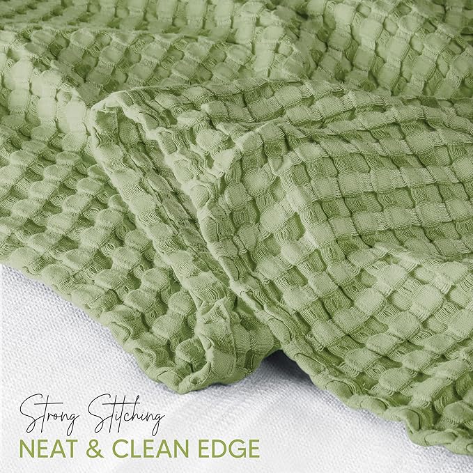 Utopia Bedding Sage Green 100% Cotton Waffle Blanket 300 GSM [Twin - 90x72 Inch] Soft Lightweight Breathable Bed Blanket for All Season