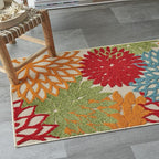 Nourison Home Aloha Indoor/Outdoor Green 3' x 5' Area Rug, Tropical, Botanical, Easy Cleaning, Non Shedding, Bed Room, Living Room, Dining Room, Deck, Backyard, Patio (3x5)